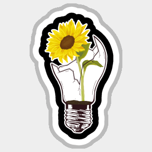 Sunflower in broken lightbulb Sticker